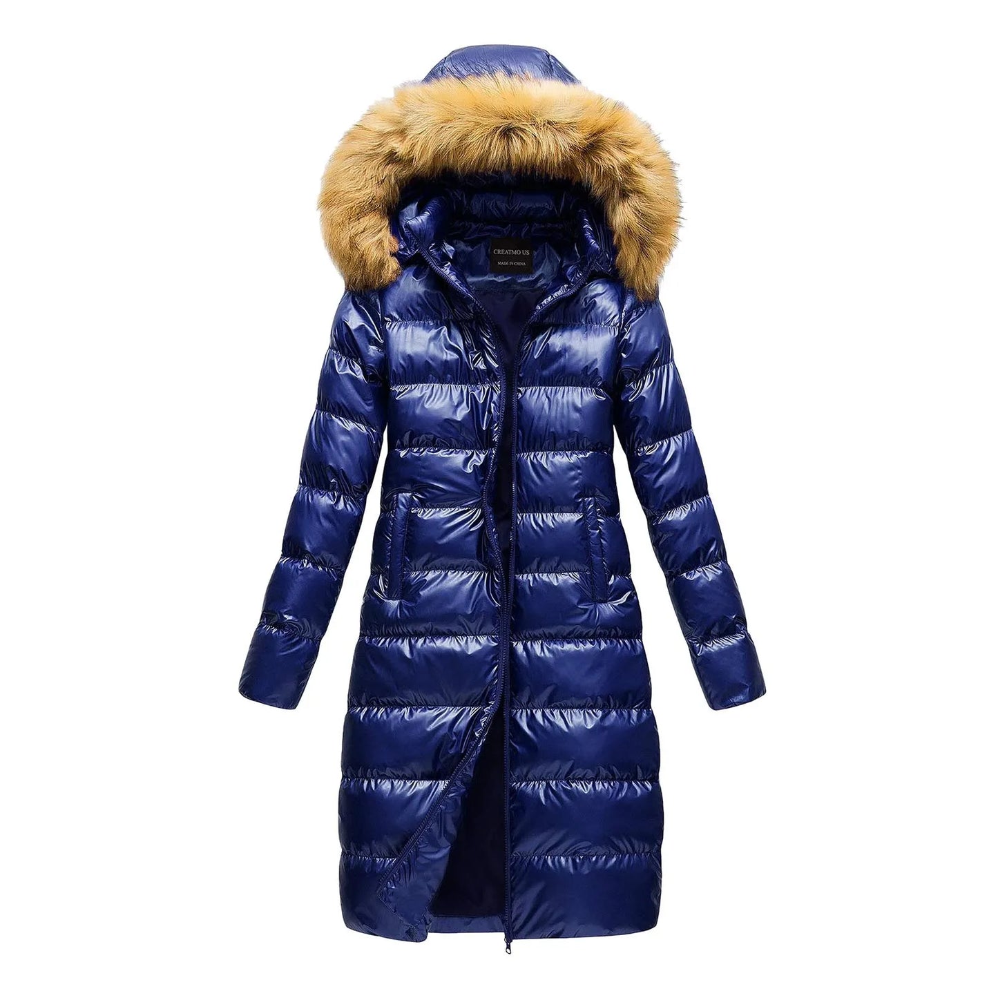 LVSANW Winter Faux Fur Collar Detachable Hood Quilted Jacket Zipper Down Solid Color Padded Coat Women Plus Size Simple Slim Outerwear