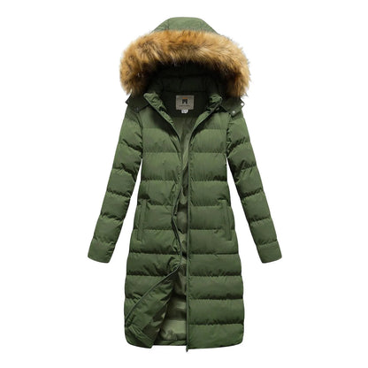 LVSANW Winter Faux Fur Collar Detachable Hood Quilted Jacket Zipper Down Solid Color Padded Coat Women Plus Size Simple Slim Outerwear