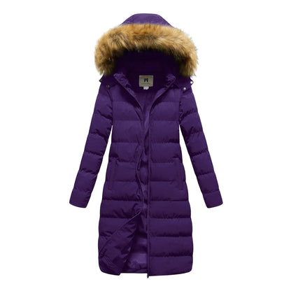 LVSANW Winter Faux Fur Collar Detachable Hood Quilted Jacket Zipper Down Solid Color Padded Coat Women Plus Size Simple Slim Outerwear