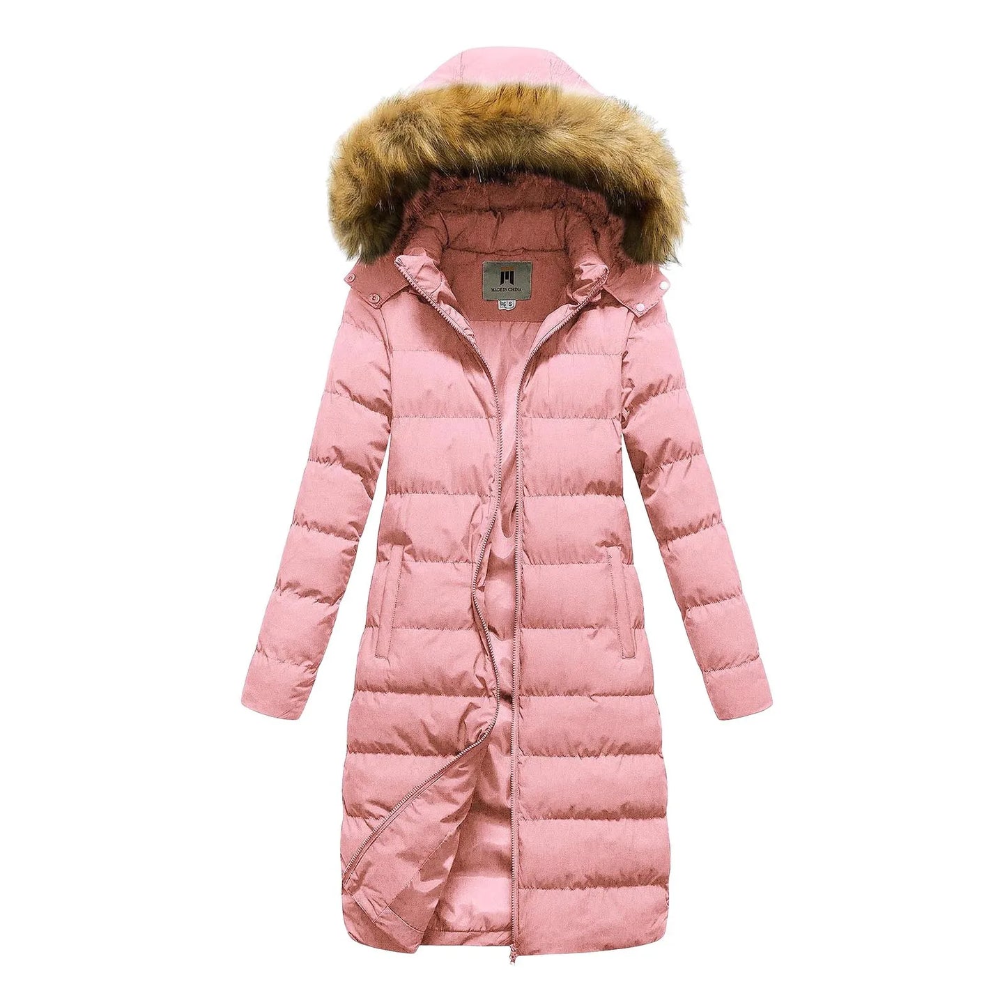 LVSANW Winter Faux Fur Collar Detachable Hood Quilted Jacket Zipper Down Solid Color Padded Coat Women Plus Size Simple Slim Outerwear