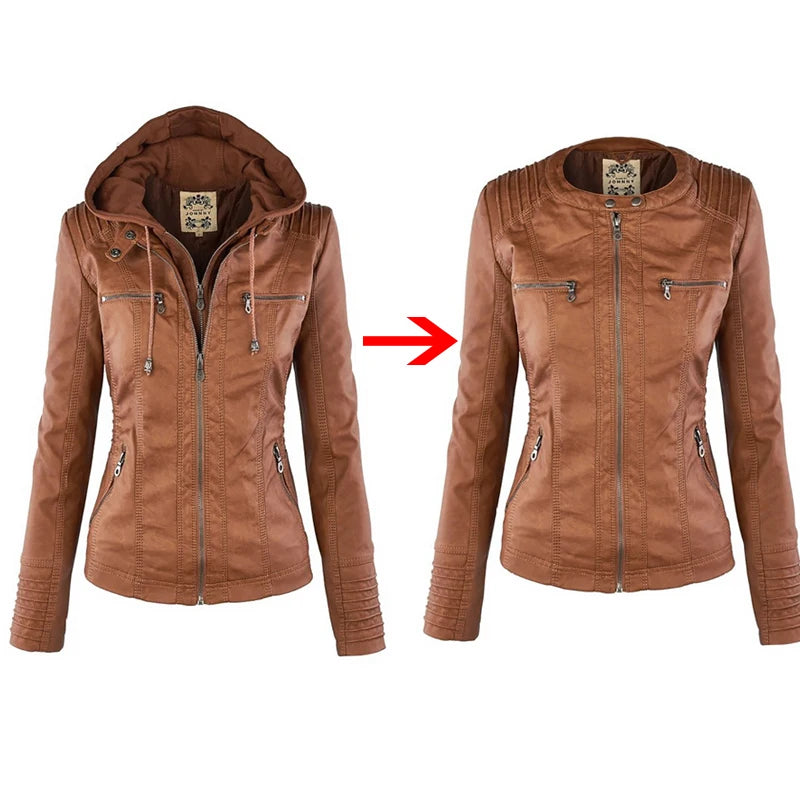 LVSANW Winter Faux Leather Jacket Women Casual Basic Coats 2024 Ladies Basic Jackets Waterproof Windproof Coats Female Ropa de Mujer