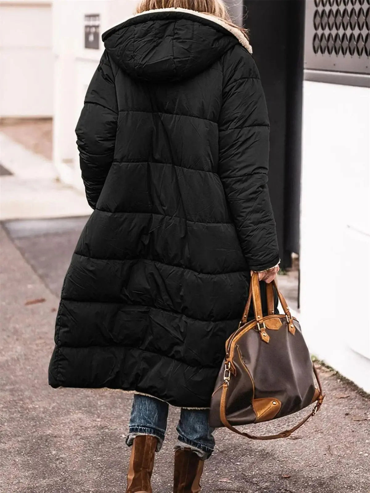 LVSANW Winter Hooded Quilted Jacket For Women Solid Reversible Long Sleeve Thick Coat Warm Fashion Long Outerwear Casual Puffer Coats