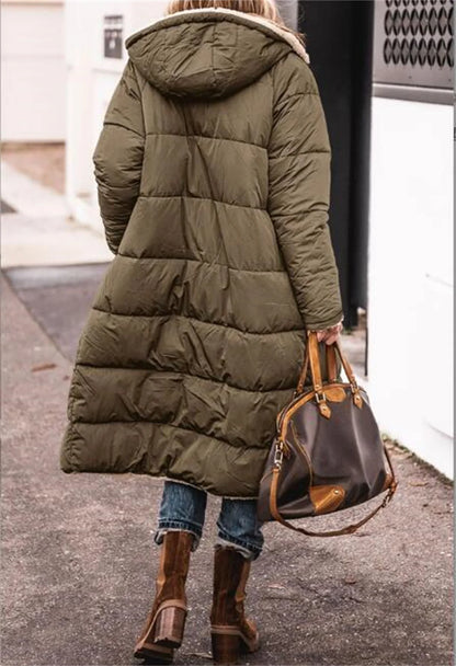 LVSANW Winter Hooded Quilted Jacket For Women Solid Reversible Long Sleeve Thick Coat Warm Fashion Long Outerwear Casual Puffer Coats