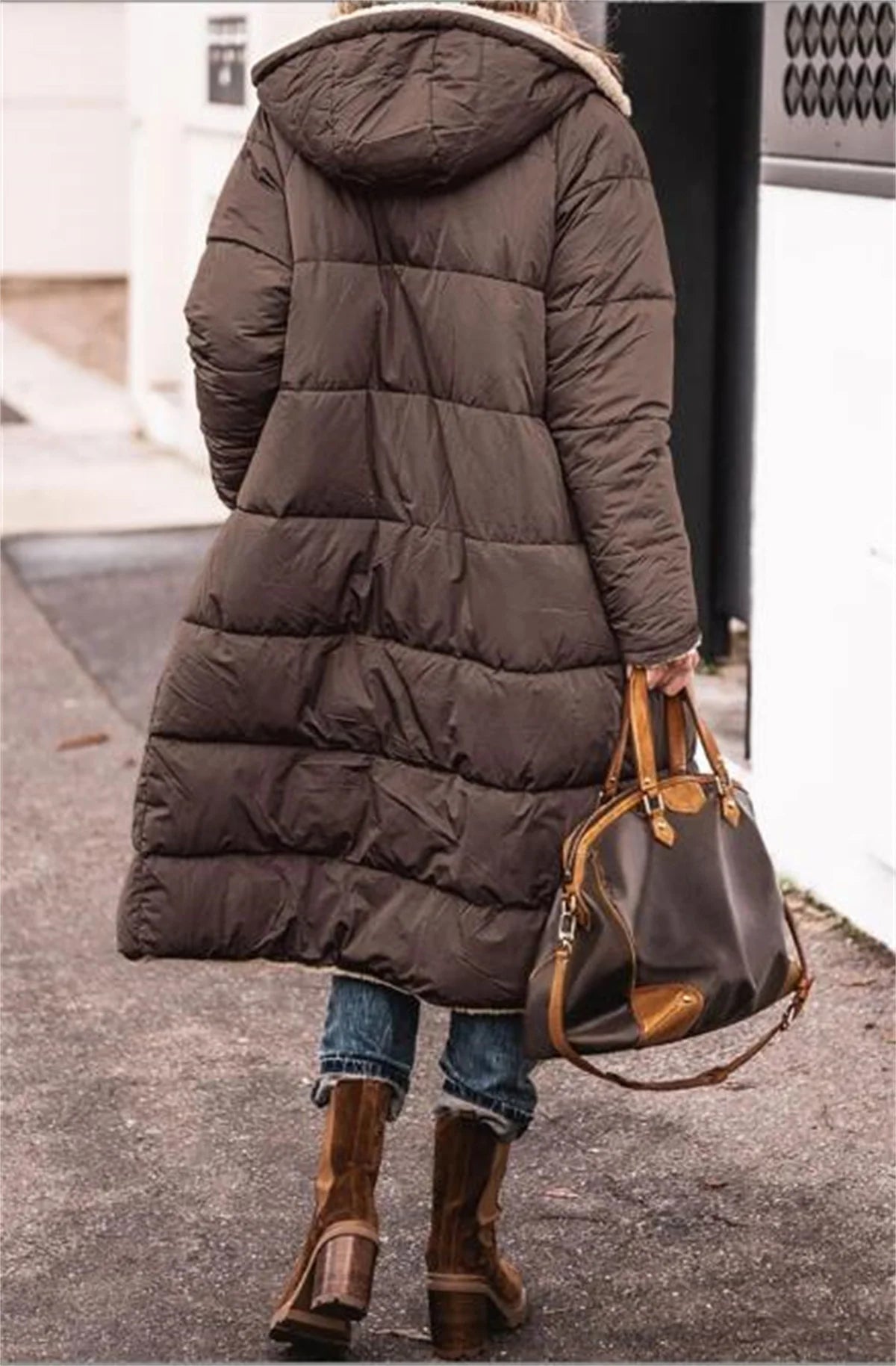 LVSANW Winter Hooded Quilted Jacket For Women Solid Reversible Long Sleeve Thick Coat Warm Fashion Long Outerwear Casual Puffer Coats