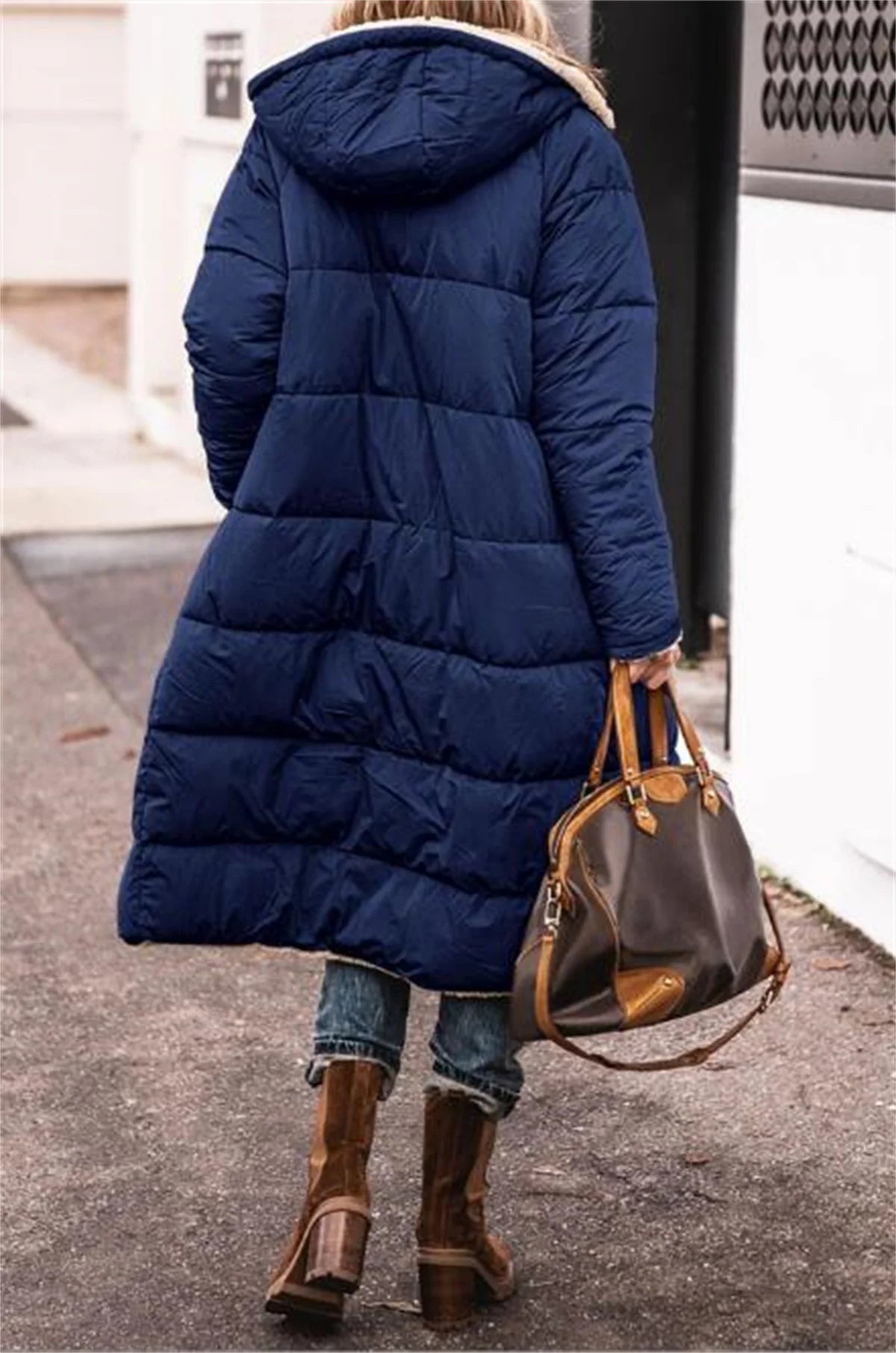 LVSANW Winter Hooded Quilted Jacket For Women Solid Reversible Long Sleeve Thick Coat Warm Fashion Long Outerwear Casual Puffer Coats