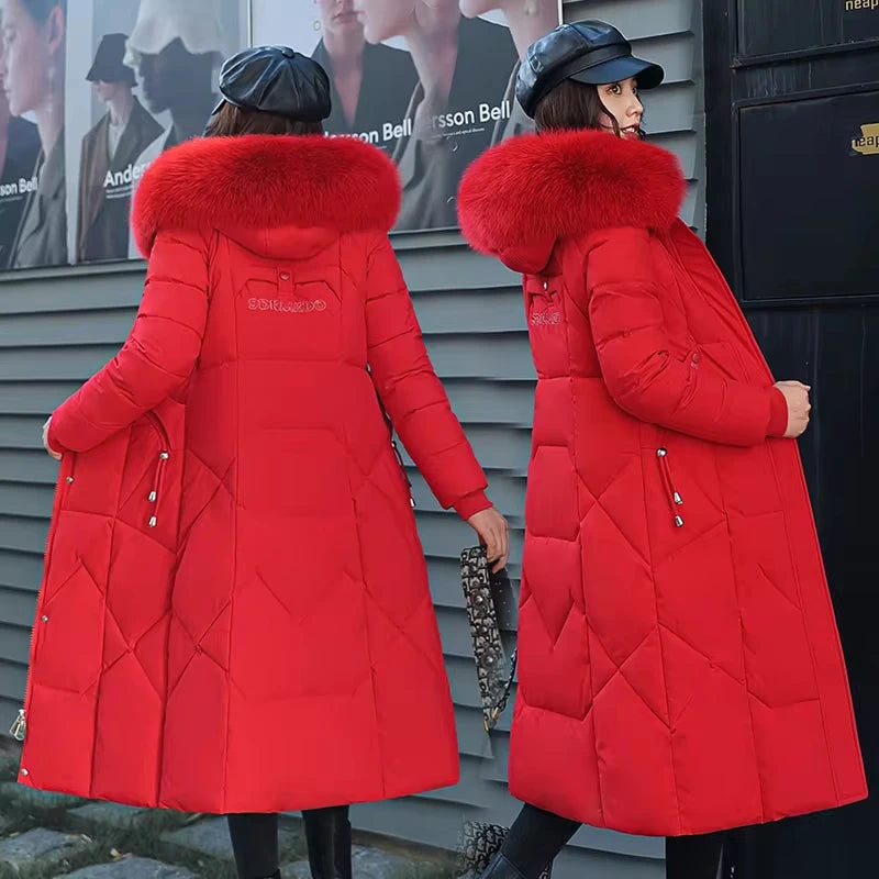 LVSANW Winter Jacket Woman Parka Long Clothes New Thicken Coat Fur Collar Hooded Warm Snow Wear Down Jacket Woman Padded Clothes