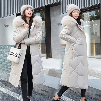 LVSANW Winter Jacket Woman Parka Long Clothes New Thicken Coat Fur Collar Hooded Warm Snow Wear Down Jacket Woman Padded Clothes