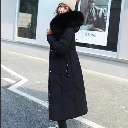 LVSANW Winter Jacket Woman Parka Long Clothes New Thicken Coat Fur Collar Hooded Warm Snow Wear Down Jacket Woman Padded Clothes