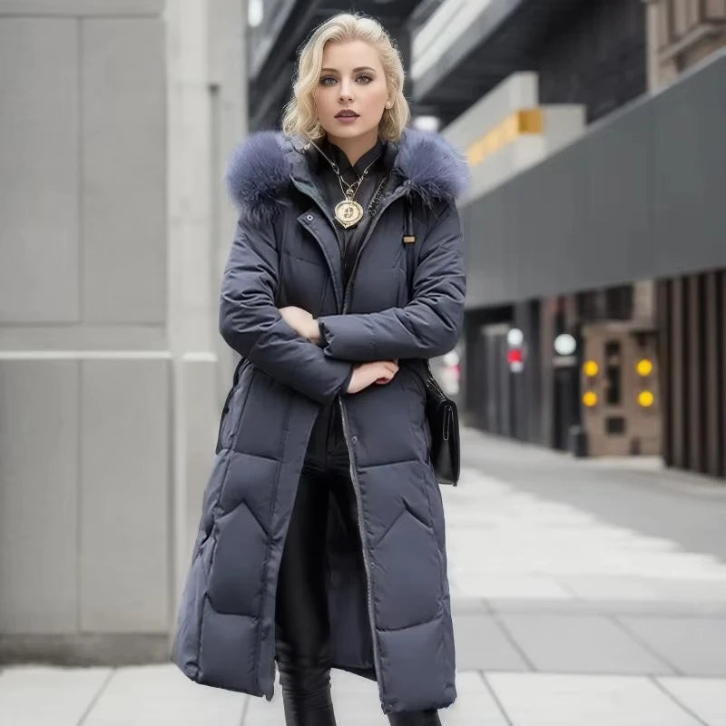 LVSANW Winter Jacket Woman Parka Long Clothes New Thicken Coat Fur Collar Hooded Warm Snow Wear Down Jacket Woman Padded Clothes