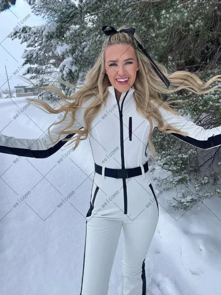 LVSANW Winter Patchwork Ski Jumpsuits For Women Long Sleeve Waterproof Windproof Skiing Overall Female 2025 Elegant Skateboard Jumpsuit