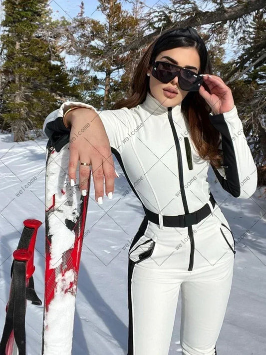 LVSANW Winter Patchwork Ski Jumpsuits For Women Long Sleeve Waterproof Windproof Skiing Overall Female 2025 Elegant Skateboard Jumpsuit