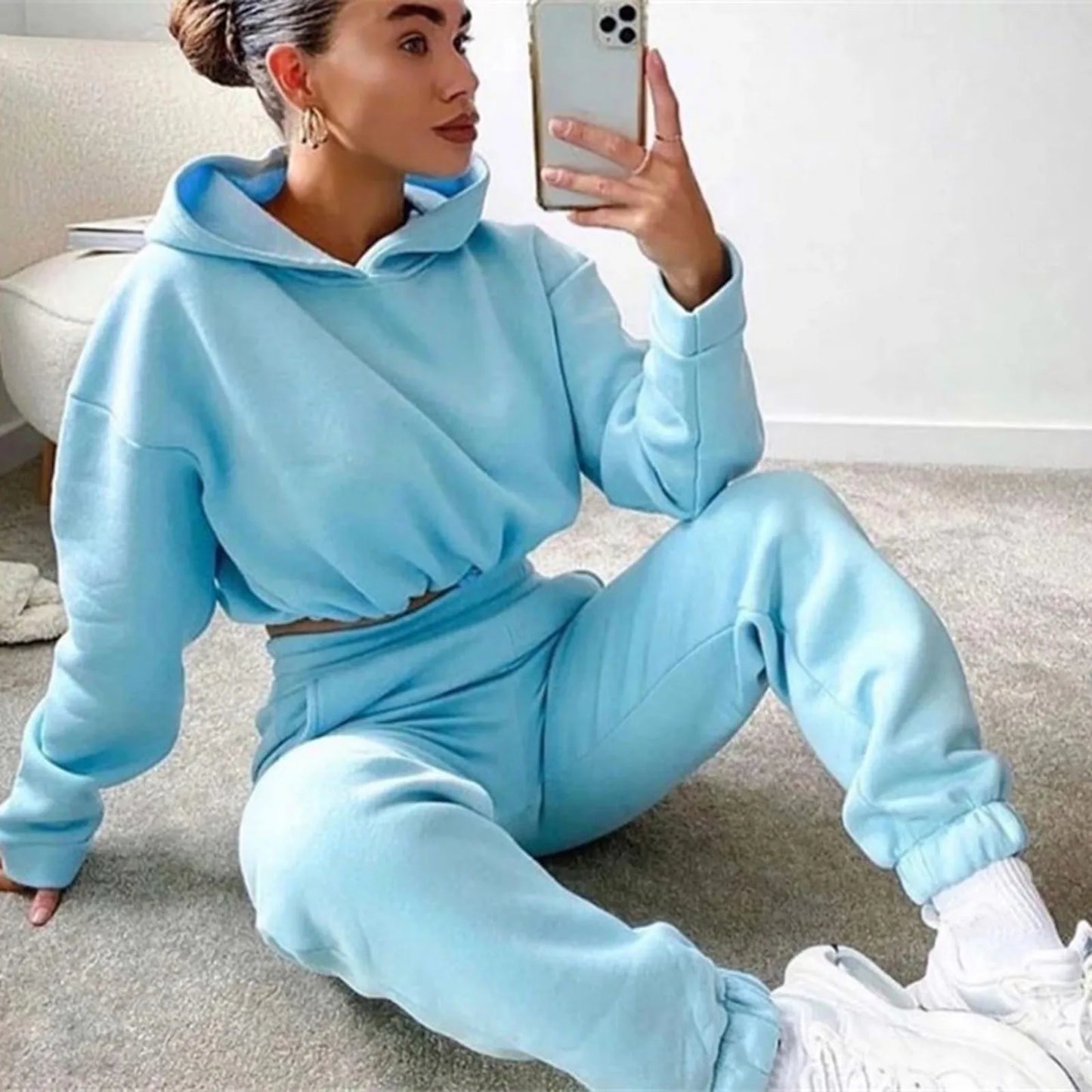 LVSANW Winter Two Piece Sets Women Tracksuit Oversized Suit 2024 Autumn Trouser Suits Female Sweatshirt Solid Sports Hoodie Sportswear