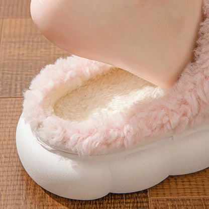 LVSANW Winter Warm Fur Slippers for Women Cute bow House Non Slip Soft Shoes Comfort Flat Heel Home Indoor Bedroom Plush Slippers