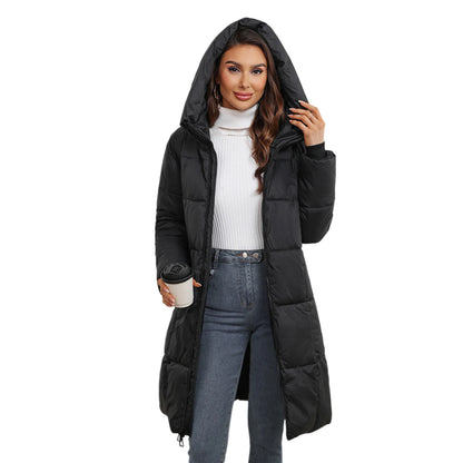 LVSANW Winter Women Coat Thickened Padded Faux Fur Long Sleeve Zipper Closure Cotton Lady Down Coat Slim Fit Mid Length Pockets Jacket