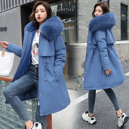 LVSANW Winter Women Jacket Long Parka  Fur Collar Loose Long Coat Wool Liner Hooded Jacket Warm Thick Warm Snow Wear Padded Parka