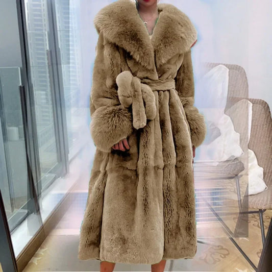 LVSANW Winter Women Long Faux Fur Coat Thick Warm Mink Fur Jacket Feather Coats Oversized Outerwear Fur Collar Luxury Women's Clothing