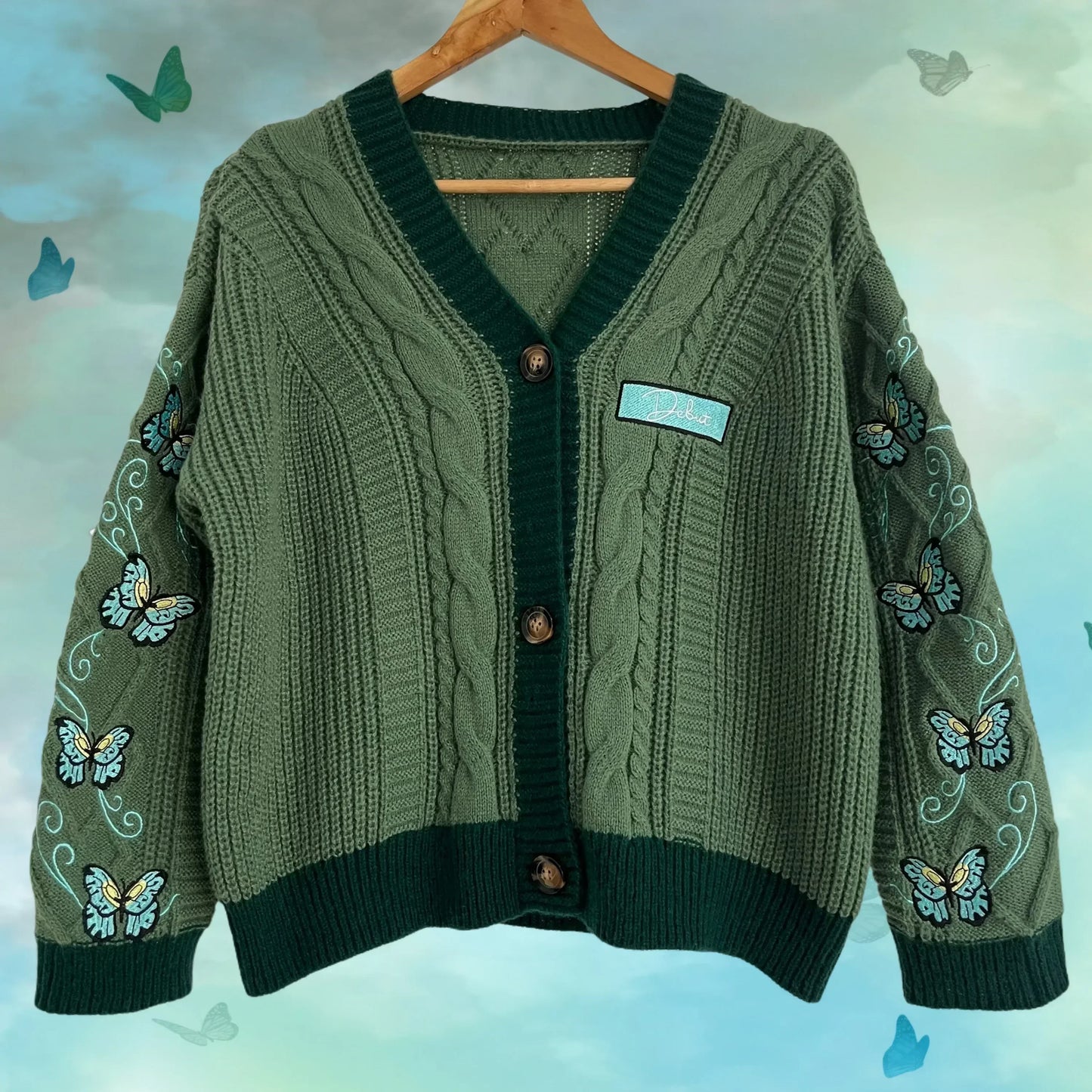 LVSANW Winter Y2k Dark Green Knitted Cardigan Women 2025 Spring  Medium Strecth  Butterfly Embroidery Oversized Sweaters Tops Female