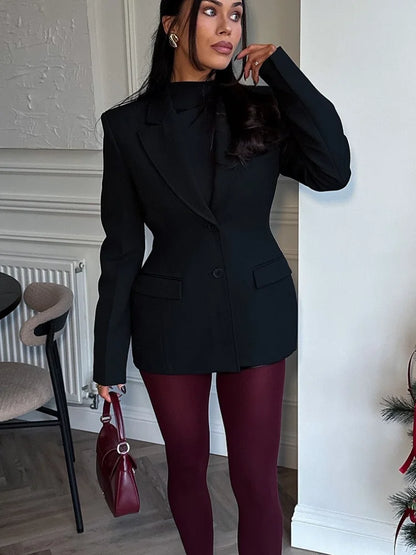 LVSANW Woman Elegant Slim Fit Lapel Pocket Suit Jacket Fashion Solid Color Single Breasted Long Sleeved Jacket 2025 Chic Ladies Outwear