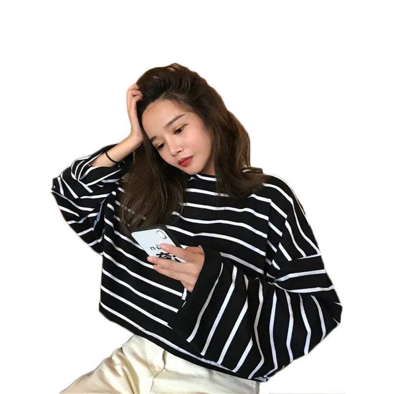 LVSANW Woman's Tshirts spring/summer Korean style stripe long sleeve O neck loose sale Ladies tops tee shirt dropshipping ZBBA63