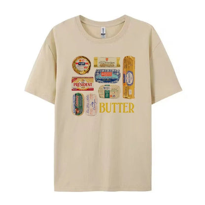 LVSANW Women 90s Retro Butter Graphic T-Shirts Funny Butter Lover T Shirt Cute Foodie Tee Shirt Unisex Vintage Grunge Aesthetic Clothes