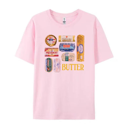 LVSANW Women 90s Retro Butter Graphic T-Shirts Funny Butter Lover T Shirt Cute Foodie Tee Shirt Unisex Vintage Grunge Aesthetic Clothes