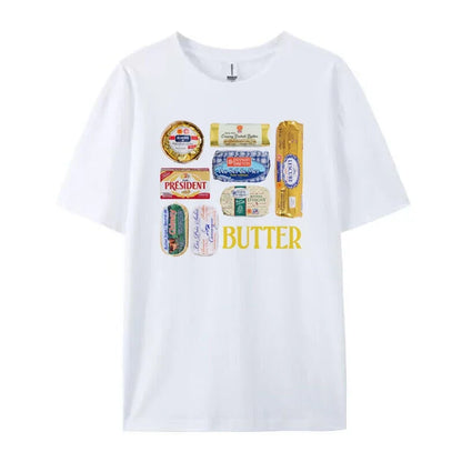 LVSANW Women 90s Retro Butter Graphic T-Shirts Funny Butter Lover T Shirt Cute Foodie Tee Shirt Unisex Vintage Grunge Aesthetic Clothes