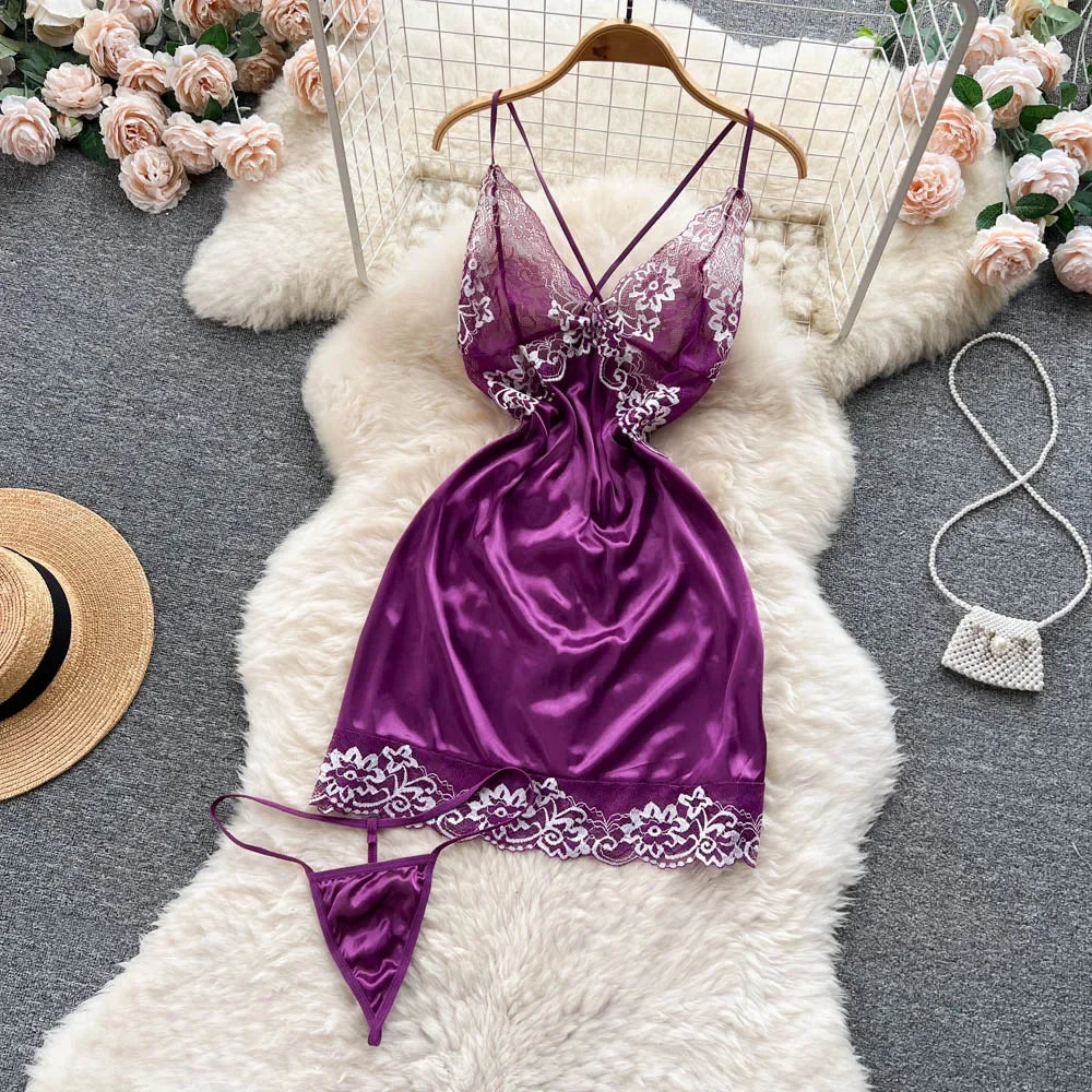 LVSANW Women Beaded Lace Strappy Rompers Lingerie One Piece Combination Catsuits Elastic Onesie Fashion Erotic Sexy Bodysuits Patchwork