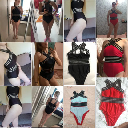 LVSANW Women Bodysuit Swimsuits 2024 Summer One_piece Swimwear For Lady High Neck Bandage Cross Back Padded Up Swimming Suit For Women