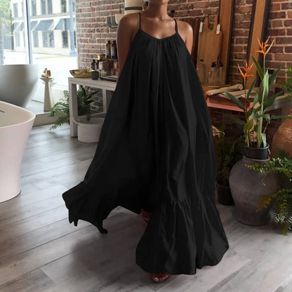 LVSANW Women Camisole Oversized Maxi Dresses Summer Casual Spaghetti Strap Loose Backless Big Swing Dress Women Solid Floor-length Robe