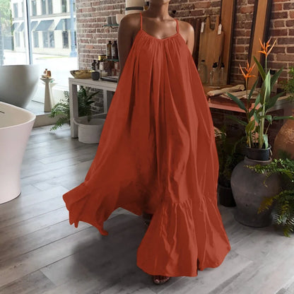 LVSANW Women Camisole Oversized Maxi Dresses Summer Casual Spaghetti Strap Loose Backless Big Swing Dress Women Solid Floor-length Robe