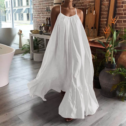 LVSANW Women Camisole Oversized Maxi Dresses Summer Casual Spaghetti Strap Loose Backless Big Swing Dress Women Solid Floor-length Robe