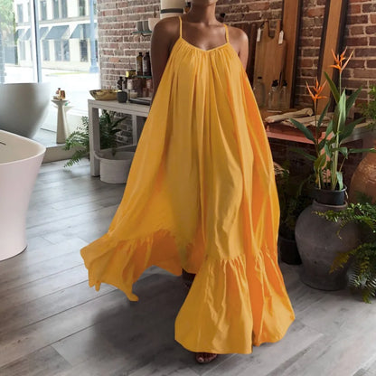 LVSANW Women Camisole Oversized Maxi Dresses Summer Casual Spaghetti Strap Loose Backless Big Swing Dress Women Solid Floor-length Robe