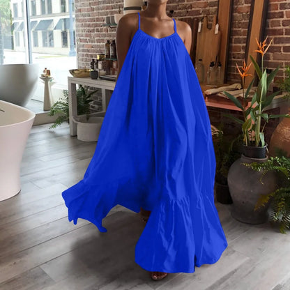 LVSANW Women Camisole Oversized Maxi Dresses Summer Casual Spaghetti Strap Loose Backless Big Swing Dress Women Solid Floor-length Robe