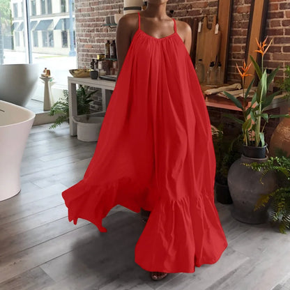 LVSANW Women Camisole Oversized Maxi Dresses Summer Casual Spaghetti Strap Loose Backless Big Swing Dress Women Solid Floor-length Robe