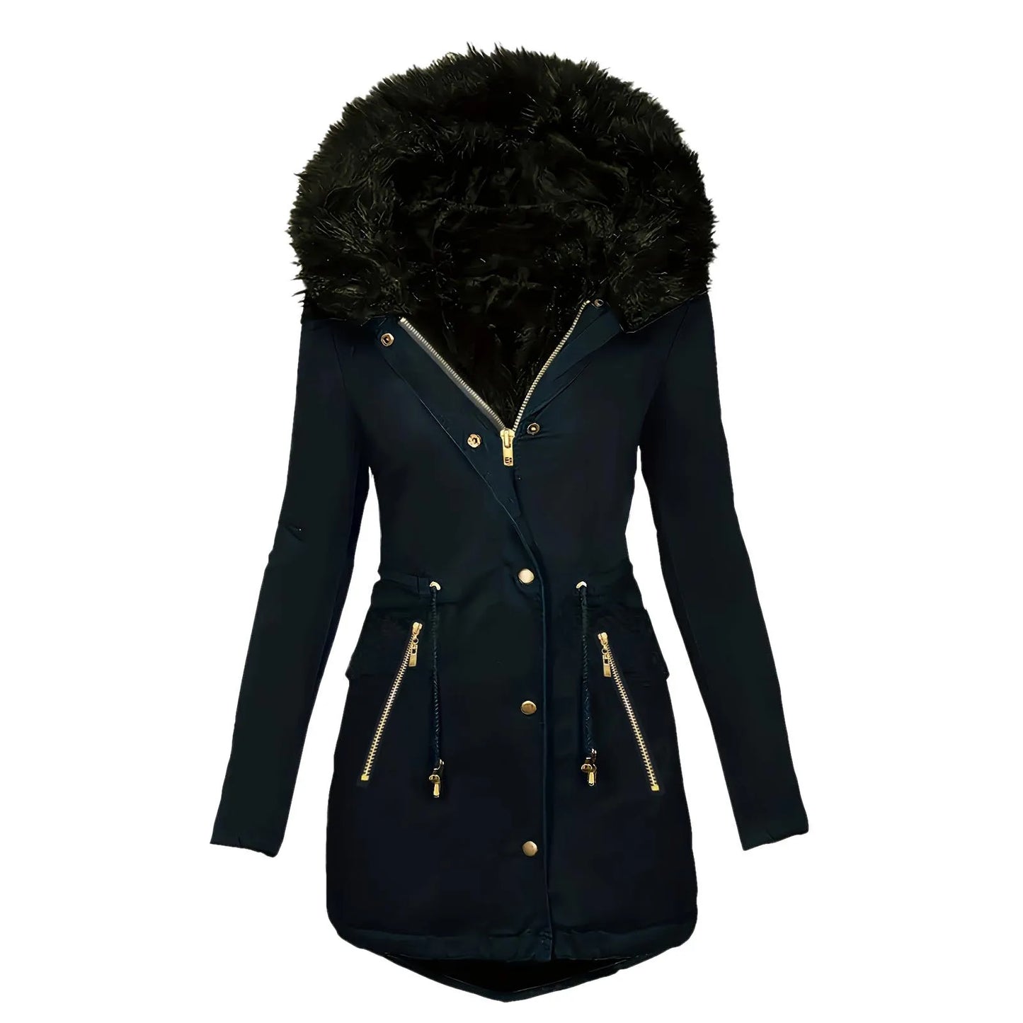 LVSANW Women Casual Solid Hooded Zipper Plus Velvet Thick Winter Warm Slim Coat Womens Coat With Hood Long Winter Coat Outerwear