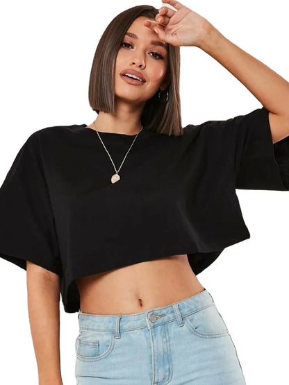 LVSANW Women Crop Top  Navel Baring New Summer Sport T-shirts