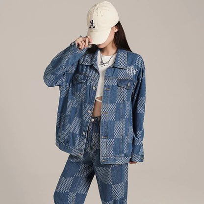 LVSANW Women Denim Jacket Long Sleeve Tops and Loose Jeans Streetwear Two Piece Suits Over Coat Full Set Autumn