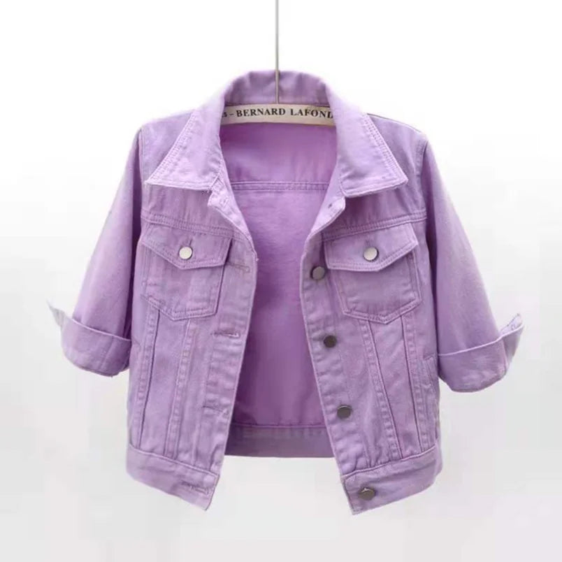 LVSANW Women Denim Jacket Spring Autumn Short Coat Pink Jean Jackets Casual Tops Purple Yellow Purple Blue Loose Tops Lady Outerwear