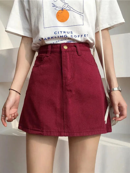 LVSANW Women Denim Skirts New Spring Summer Mini Skirts Fashion High Waist Casual A-line Skirts Mini Skirts for Lady Girls