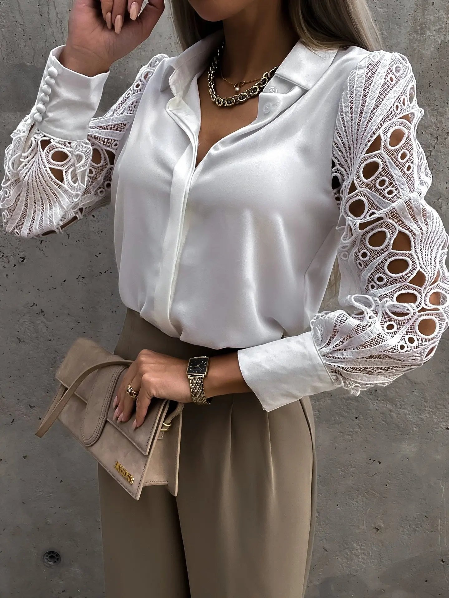 LVSANW Women Elegant Solid Chiffon Blouse Spring Summer Casual Long Sleeve V Neck Loose Shirt Office Lady Tunics Oversized Tops2024