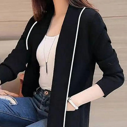 LVSANW Women Fall Winter Jacket Mid Length Open Stitch Cardigan Long Sleeve Coat Solid Color Loose Pockets Lapel Lady Outerwear