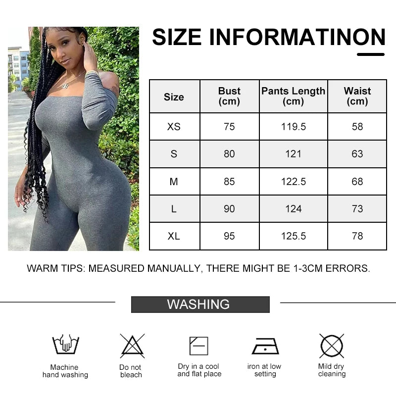 LVSANW Women Fashion Bodycon Slim Fitting Jumpsuit Backless Long Sleeve Off Shoulder  Autumn Winter One Piece Casual Outfit Ladies