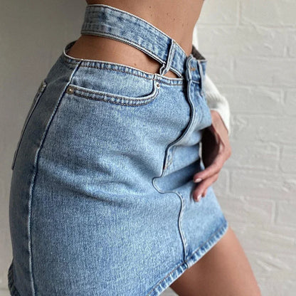 LVSANW Women Fashion New Split High Waist Denim Skirt Summer Comfortable Daily Wrap Hip Half-body Dress Female Casual Trend Streetwear