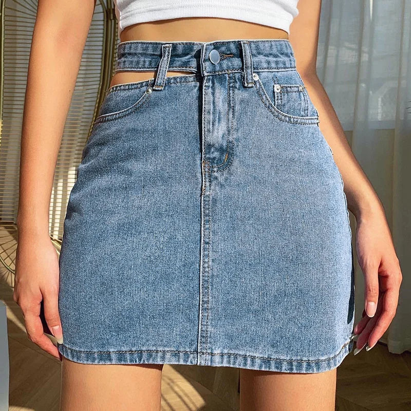 LVSANW Women Fashion New Split High Waist Denim Skirt Summer Comfortable Daily Wrap Hip Half-body Dress Female Casual Trend Streetwear