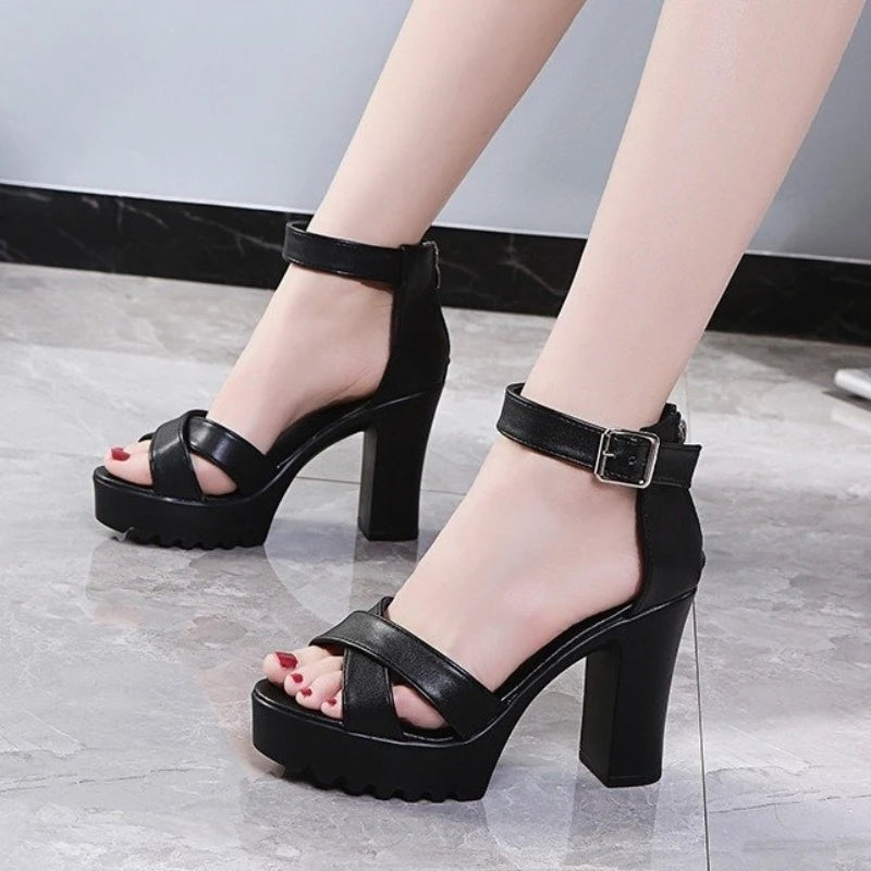 LVSANW Women Fish Mouth Platform High Heels Wedges Buckle Slope Sandals Women Shoes Woman Platform High Heels Sandals High Heels