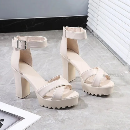 LVSANW Women Fish Mouth Platform High Heels Wedges Buckle Slope Sandals Women Shoes Woman Platform High Heels Sandals High Heels