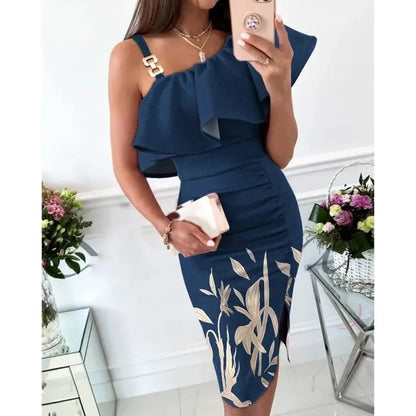 LVSANW Women Flower Printed Sling Dresses Off Shoulder Dresses Woman Party Night Sleeveless Slim Fit Waist Dressde GraduacióN