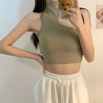 LVSANW Women Hollow Out Crop Tops Summer Casual Solid Color  Street Backless Camisoles Cropped Halter Tops Sexy Sleeveless Blouses