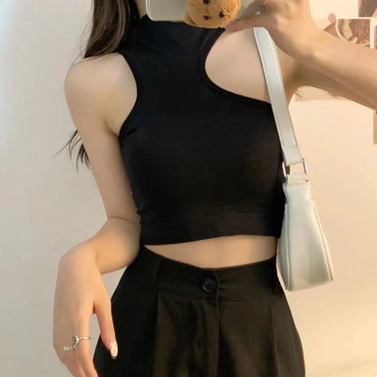 LVSANW Women Hollow Out Crop Tops Summer Casual Solid Color  Street Backless Camisoles Cropped Halter Tops Sexy Sleeveless Blouses