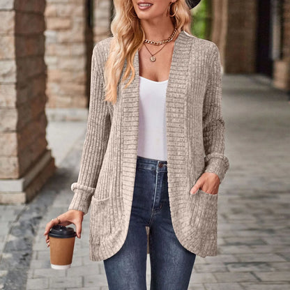 LVSANW Women Hollow Out Open Front Cardigan With Pockets Loose Fashion Casual Open Front Long Sleeve Chunky Coat With CáRdigans